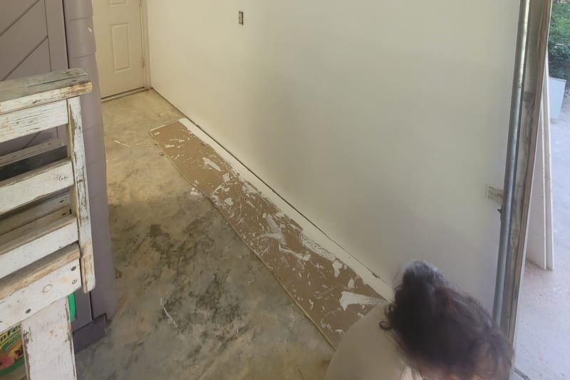 Freshly finished white walls inside a garage